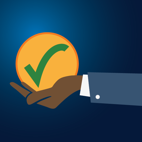 Illustrated graphic of a hand holding a circle containing a checkmark
