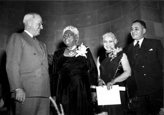President Harry Truman, Mary McLeod Bethune, Madame Vijaya Pandit, Dr. Ralph J. Bunche.&nbsp;