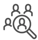 Icons of four people. One is being examined under a magnifying glass.