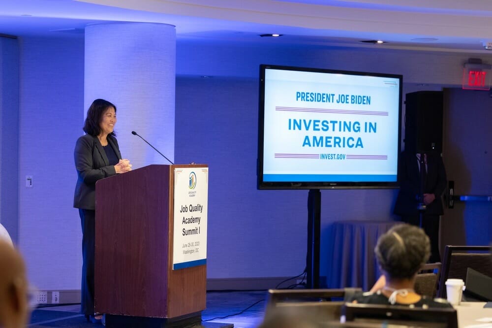 Acting Secretary Julie Su speaks at the Employment and Training Administration's Job Quality Academy Summit, part of President Biden's Investing in America tour.