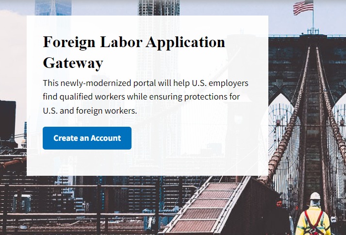 Screenshot of the flag.dol.gov website for foreign labor certification