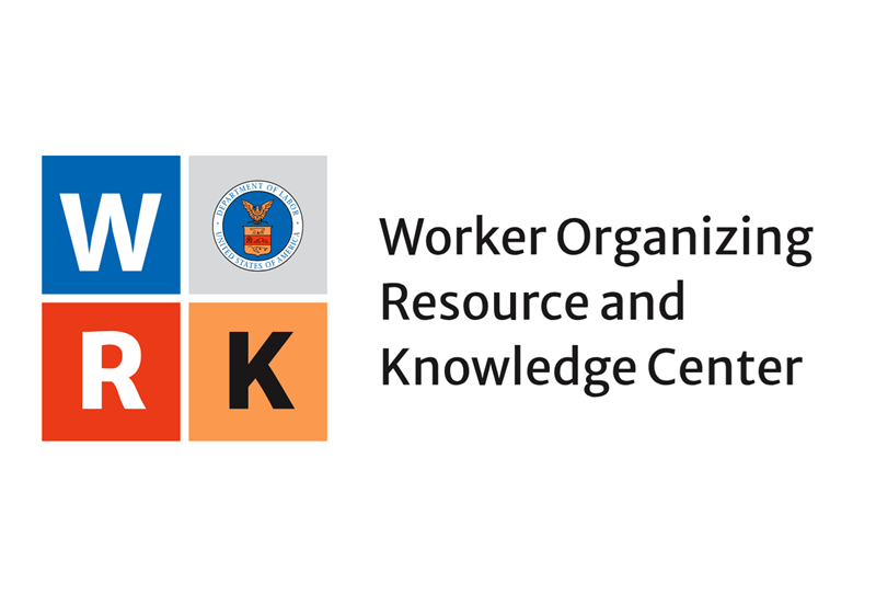 The Worker Organizing Resource and Knowledge Center logo, featuring the letters of “work” in stacked in four boxes. The ‘O’ is the Labor Department seal.